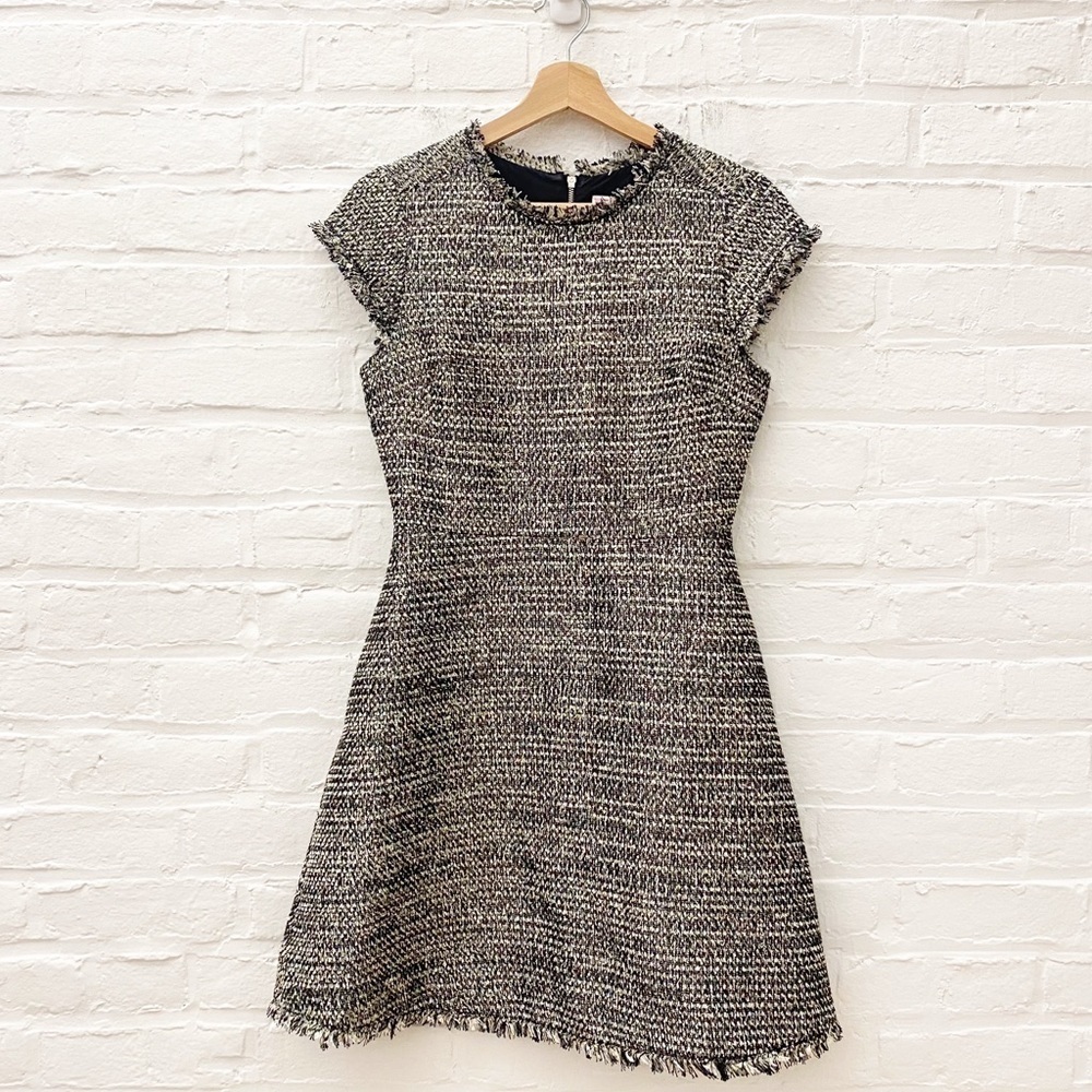 Kate Spade || Tweed Fit &‎ Flare Party Dress Metallic Fringe  Black Gold 2
